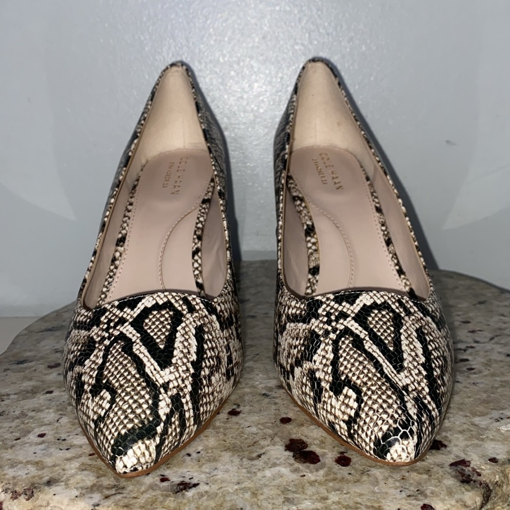 Cole Haan Snake Skin Embossed Leather Pointed Toe Square Heel Pumps Size 8 NWOB - Picture 5 of 16